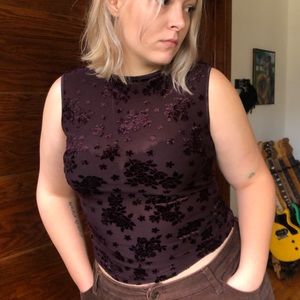 90’s see through velvet floral tank top